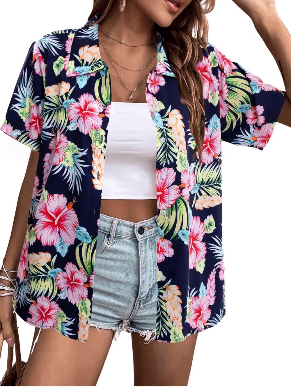 Women’s Hawaii Tropical Print Button-Up Shirt
